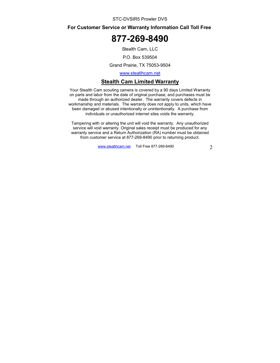 Stealth Cam STC-DVSIR5 ProwlerDVS User Manual | Page 2 / 43