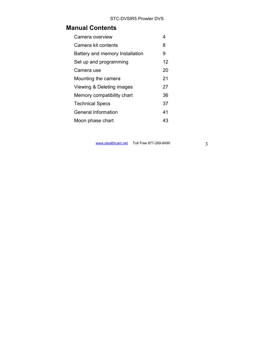 Manual contents | Stealth Cam STC-DVSIR5 ProwlerDVS User Manual | Page 3 / 43