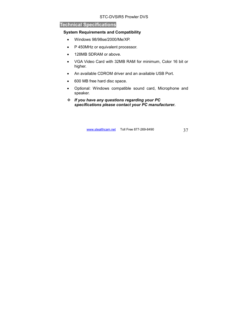 Stealth Cam STC-DVSIR5 ProwlerDVS User Manual | Page 37 / 43