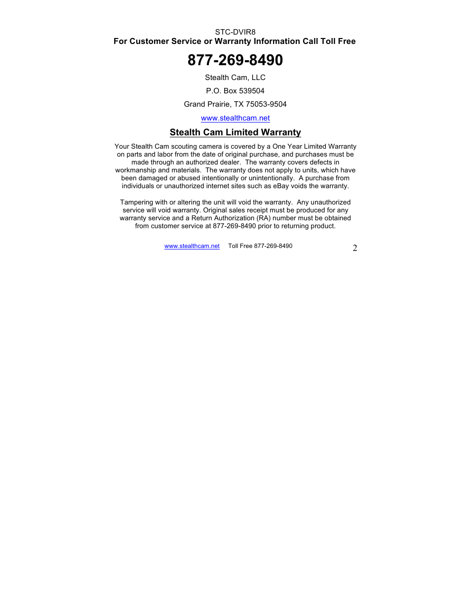 Stealth Cam STC-DVIR8 Sniper-IR User Manual | Page 2 / 43