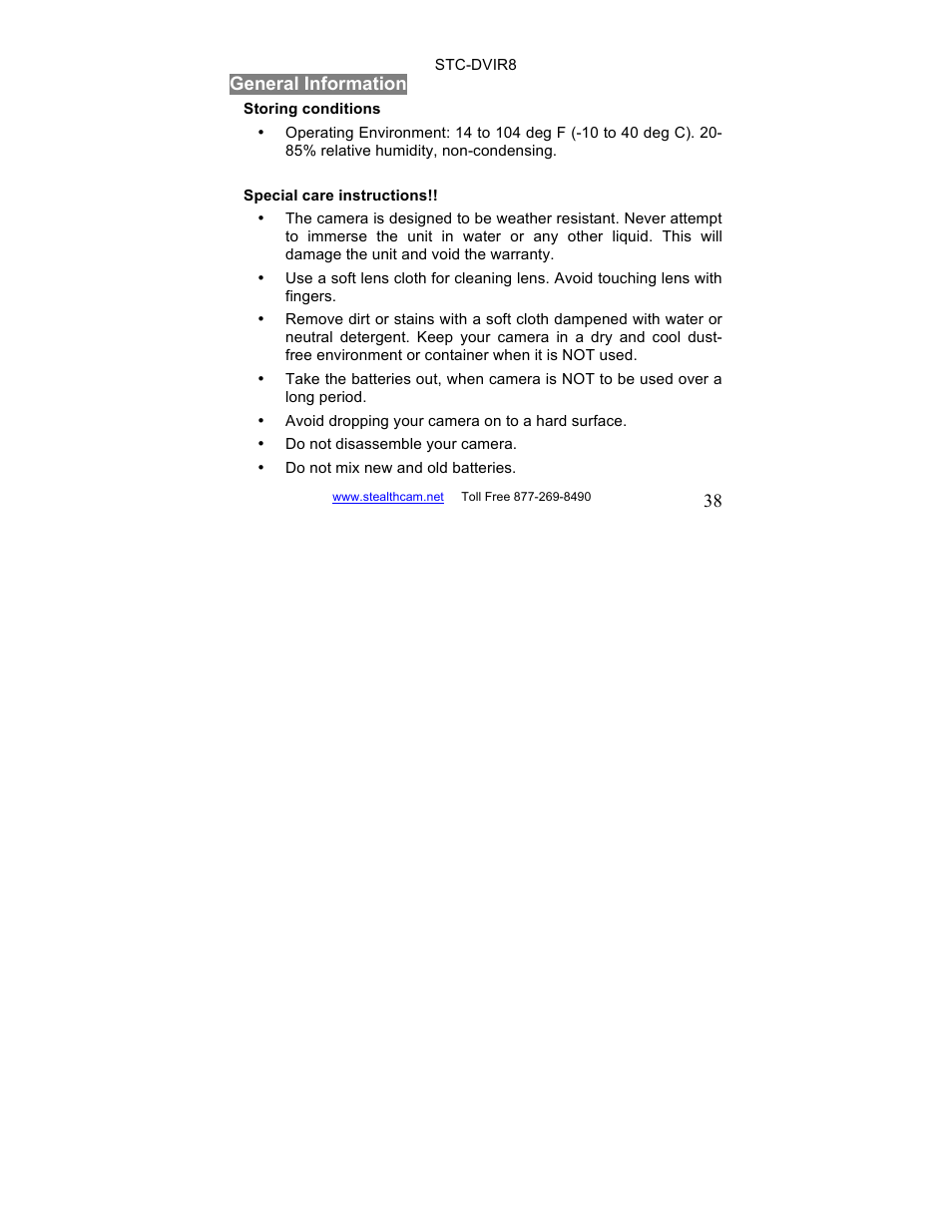 Stealth Cam STC-DVIR8 Sniper-IR User Manual | Page 38 / 43