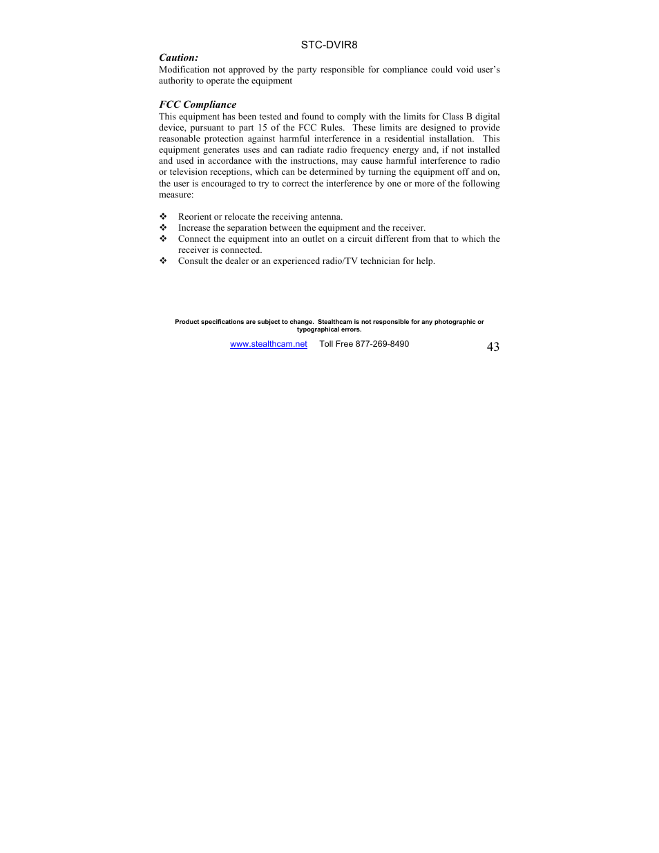 Stealth Cam STC-DVIR8 Sniper-IR User Manual | Page 43 / 43