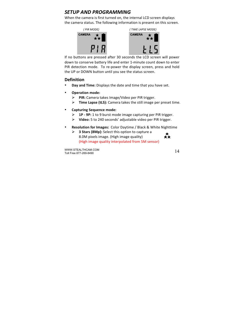 Setup and programming | Stealth Cam STC-SNX1 Sniper-Shadow User Manual | Page 14 / 45