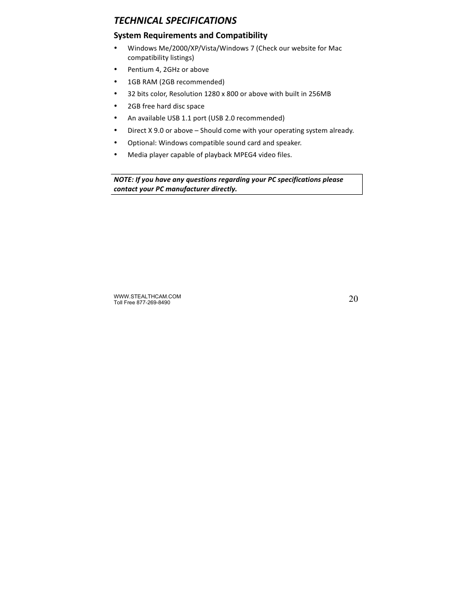 Technical specifications | Stealth Cam STC-Z3IR Titan User Manual | Page 20 / 28