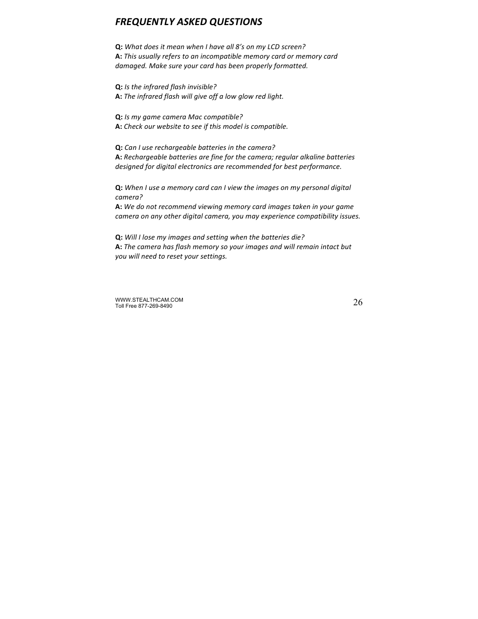 Frequently asked questions | Stealth Cam STC-Z3IR Titan User Manual | Page 26 / 28