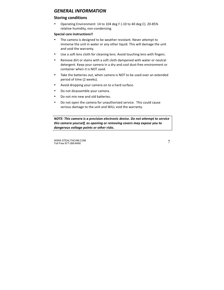 General information | Stealth Cam STC-Z3IR Titan User Manual | Page 7 / 28