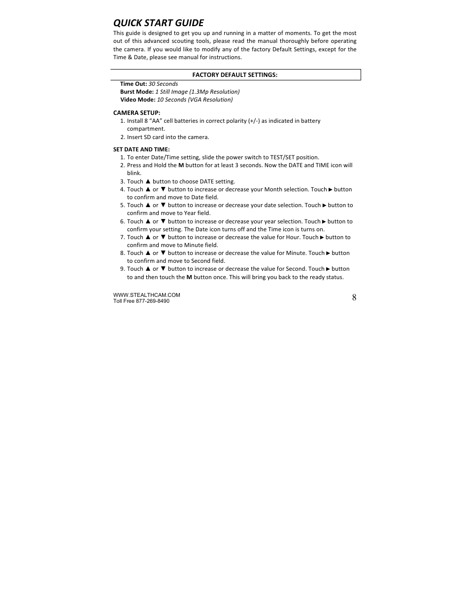 Quick start guide | Stealth Cam STC-Z3IR Titan User Manual | Page 8 / 28