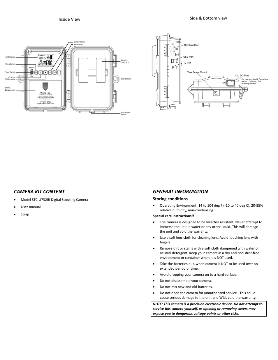 Camera kit content, General information | Stealth Cam STC-U732K UNIT-7 User Manual | Page 2 / 11