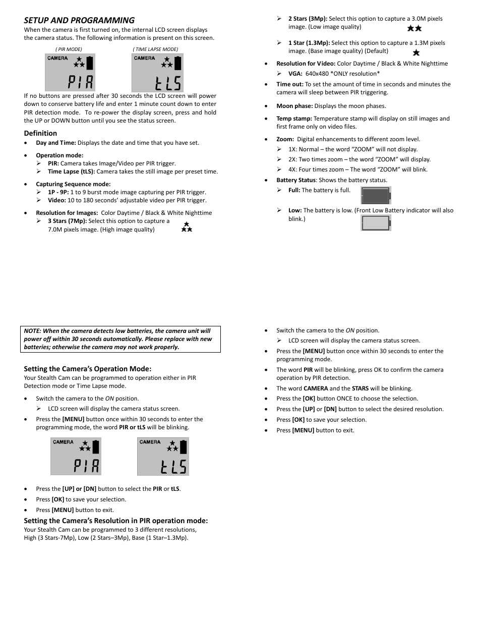 Setup and programming | Stealth Cam STC-U732K UNIT-7 User Manual | Page 4 / 11