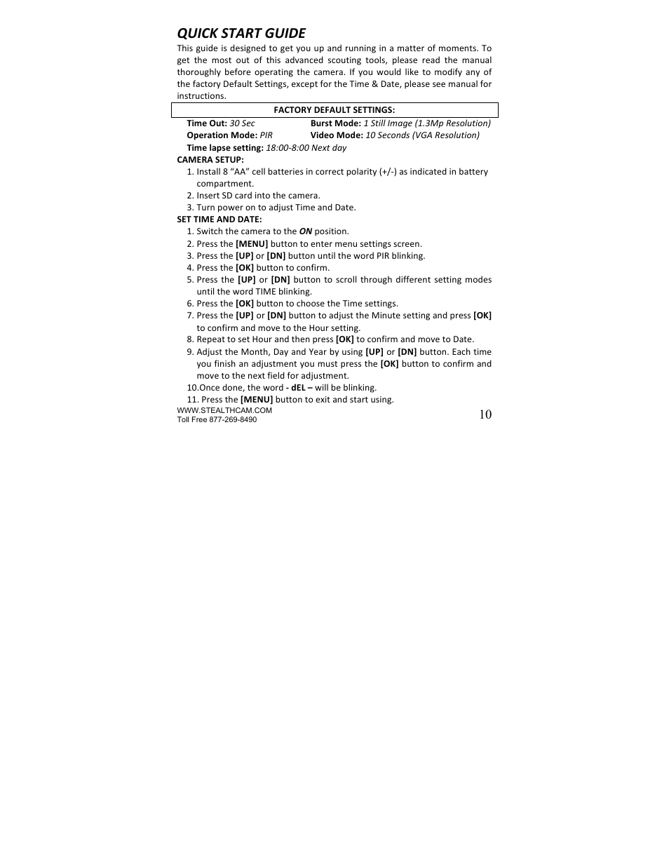Quick start guide | Stealth Cam STC-U840IRNG UNIT-OPS User Manual | Page 10 / 45