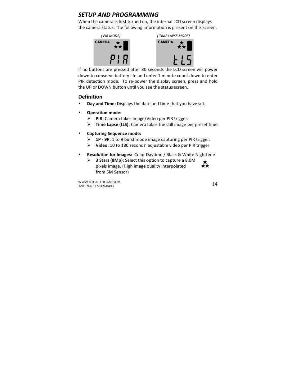 Setup and programming | Stealth Cam STC-U840IRNG UNIT-OPS User Manual | Page 14 / 45