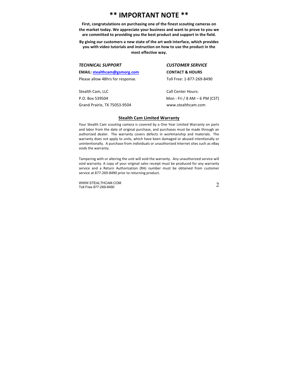 Stealth Cam STC-U840IRNG UNIT-OPS User Manual | Page 2 / 45