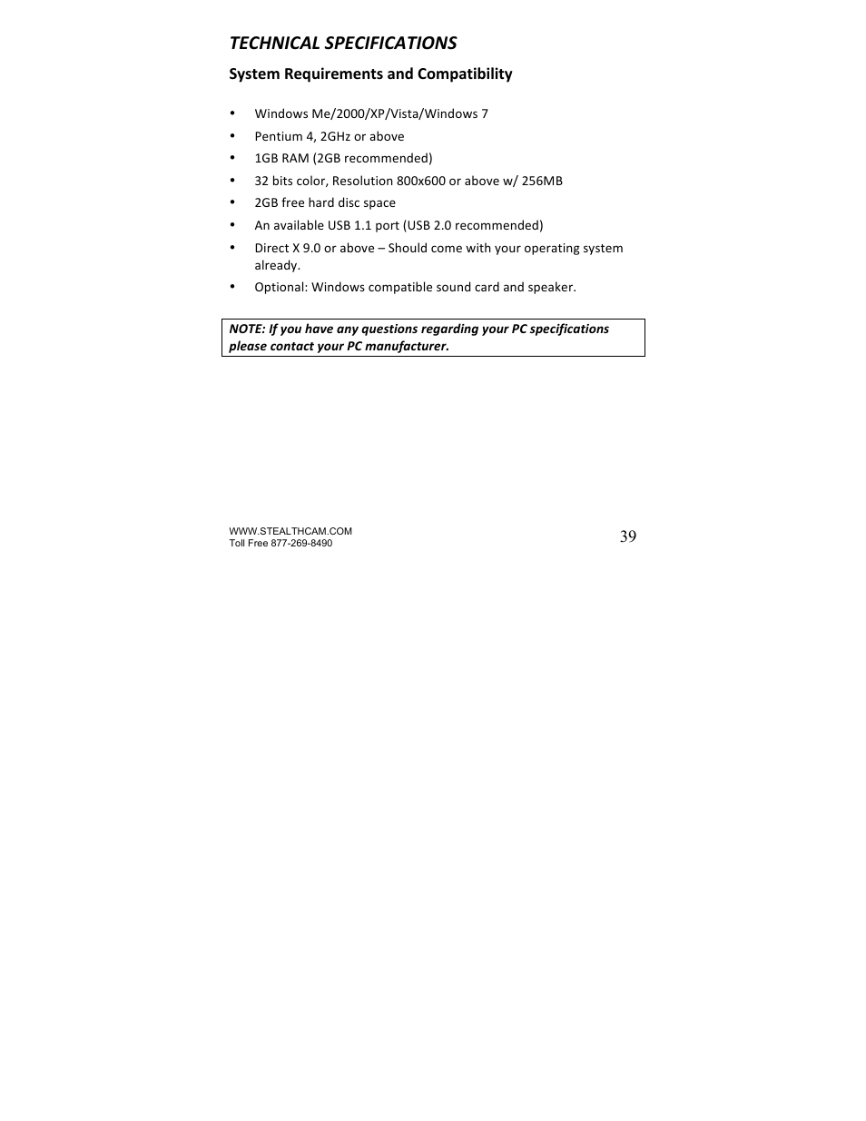 Technical specifications | Stealth Cam STC-U840IRNG UNIT-OPS User Manual | Page 39 / 45