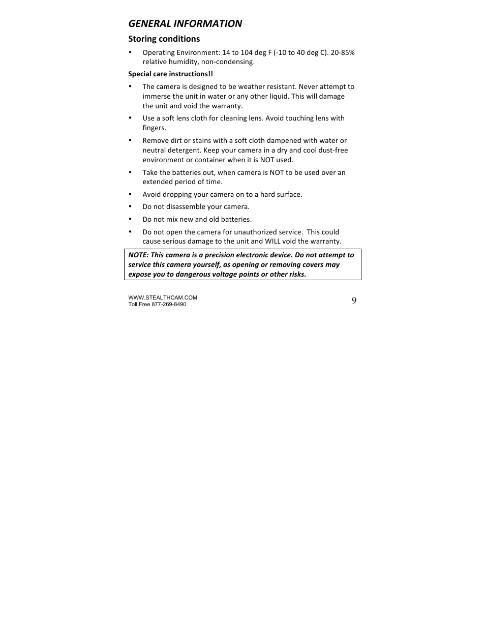 General information | Stealth Cam STC-U840IRNG UNIT-OPS User Manual | Page 9 / 45