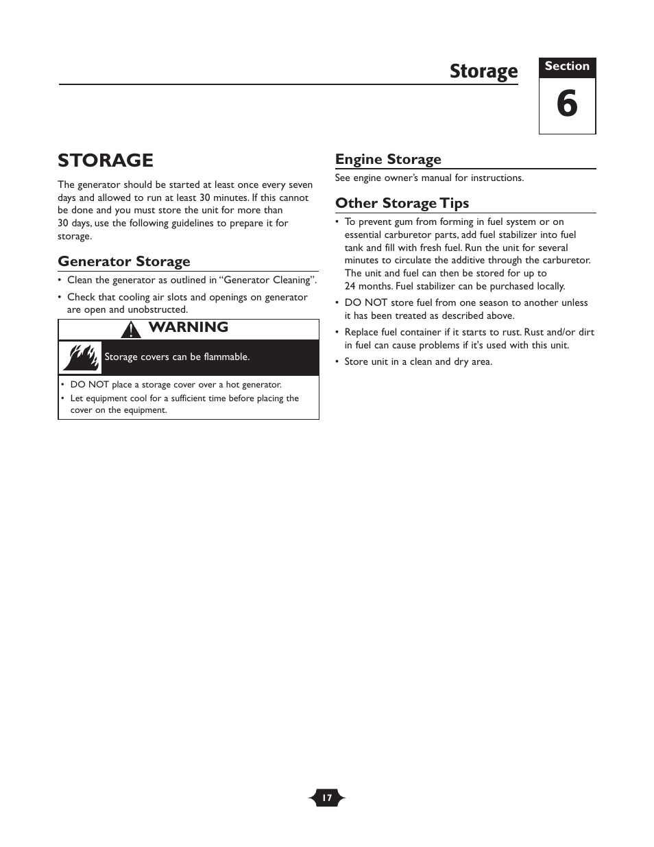 Storage | Briggs & Stratton 30237 User Manual | Page 17 / 36