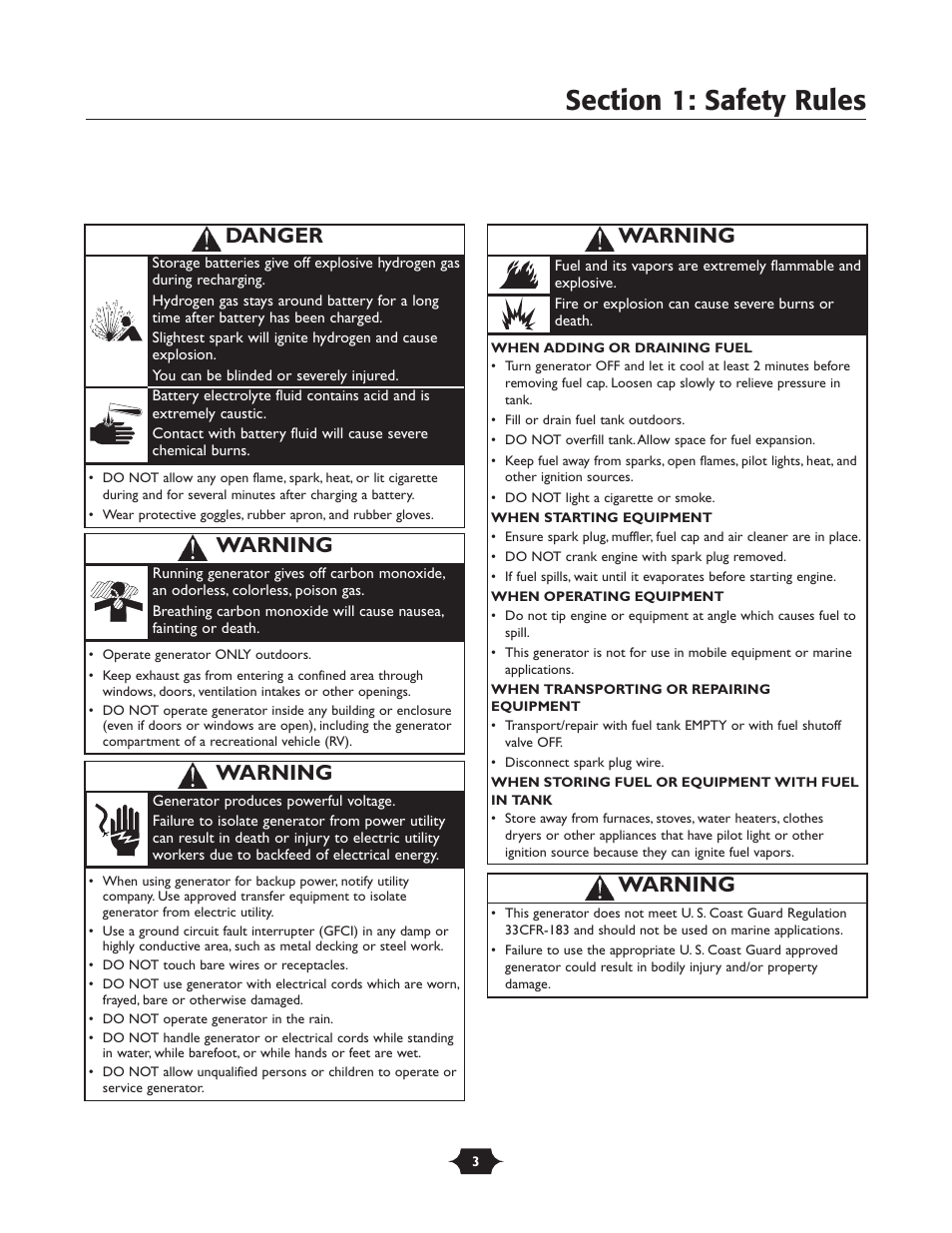 Danger, Warning | Briggs & Stratton 30237 User Manual | Page 3 / 36