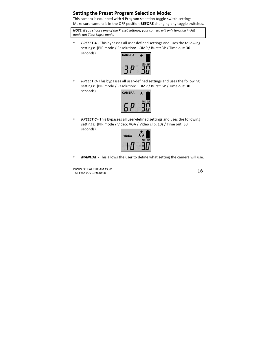 Stealth Cam STC-U840IRS1 UNIT-S1-Presets User Manual | Page 16 / 42