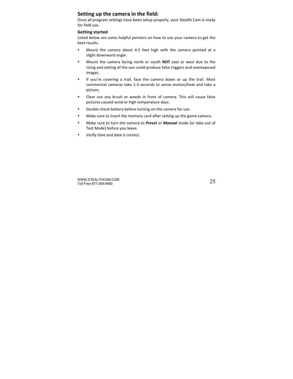 25 setting up the camera in the field | Stealth Cam STC-U840IRS1 UNIT-S1-Presets User Manual | Page 25 / 42
