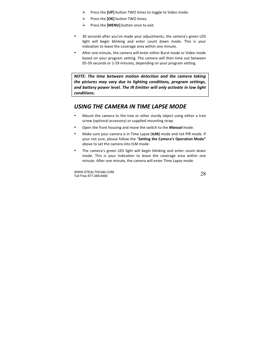 Using the camera in time lapse mode | Stealth Cam STC-U840IRS1 UNIT-S1-Presets User Manual | Page 28 / 42