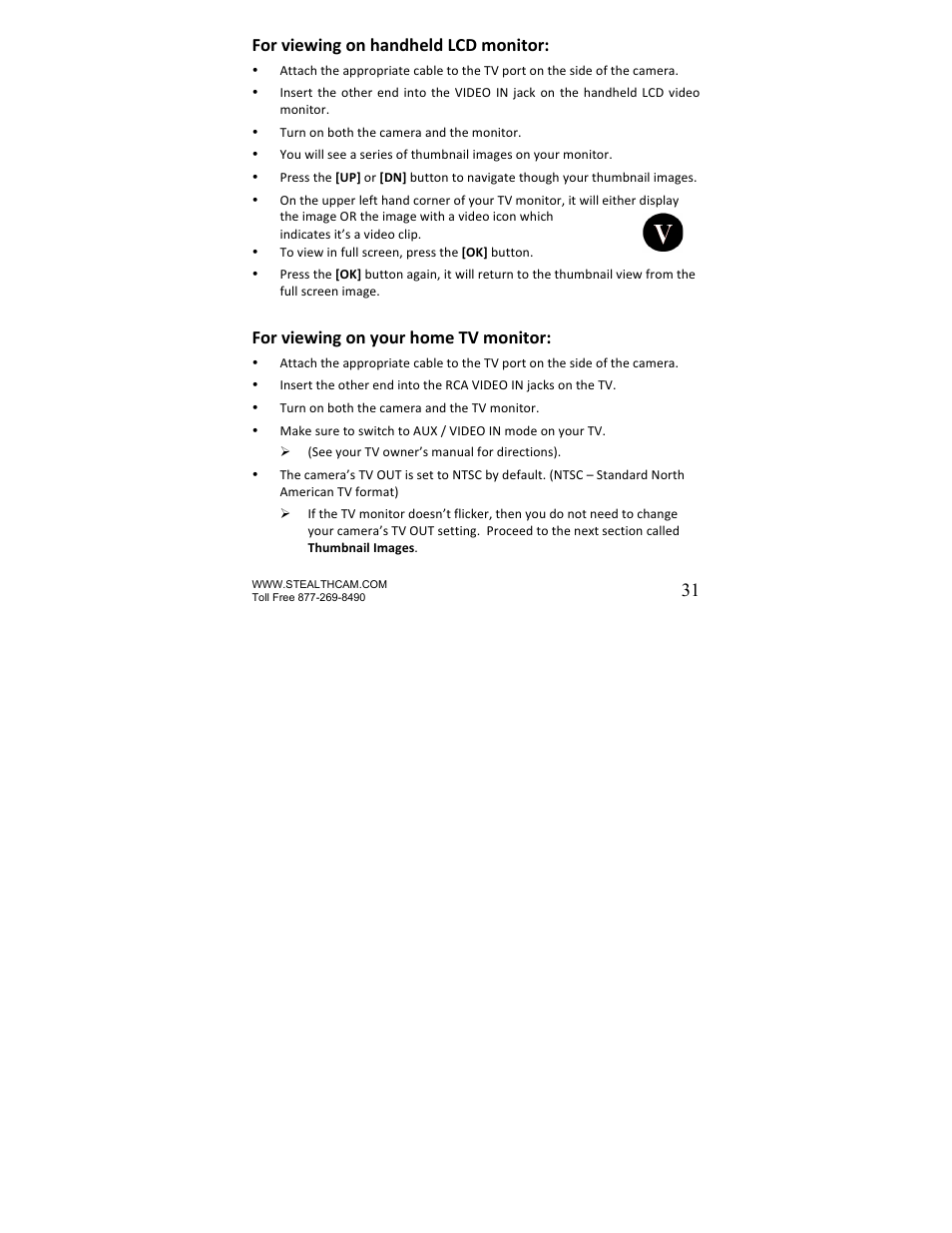 31 for viewing on handheld lcd monitor, For viewing on your home tv monitor | Stealth Cam STC-U840IRS1 UNIT-S1-Presets User Manual | Page 31 / 42