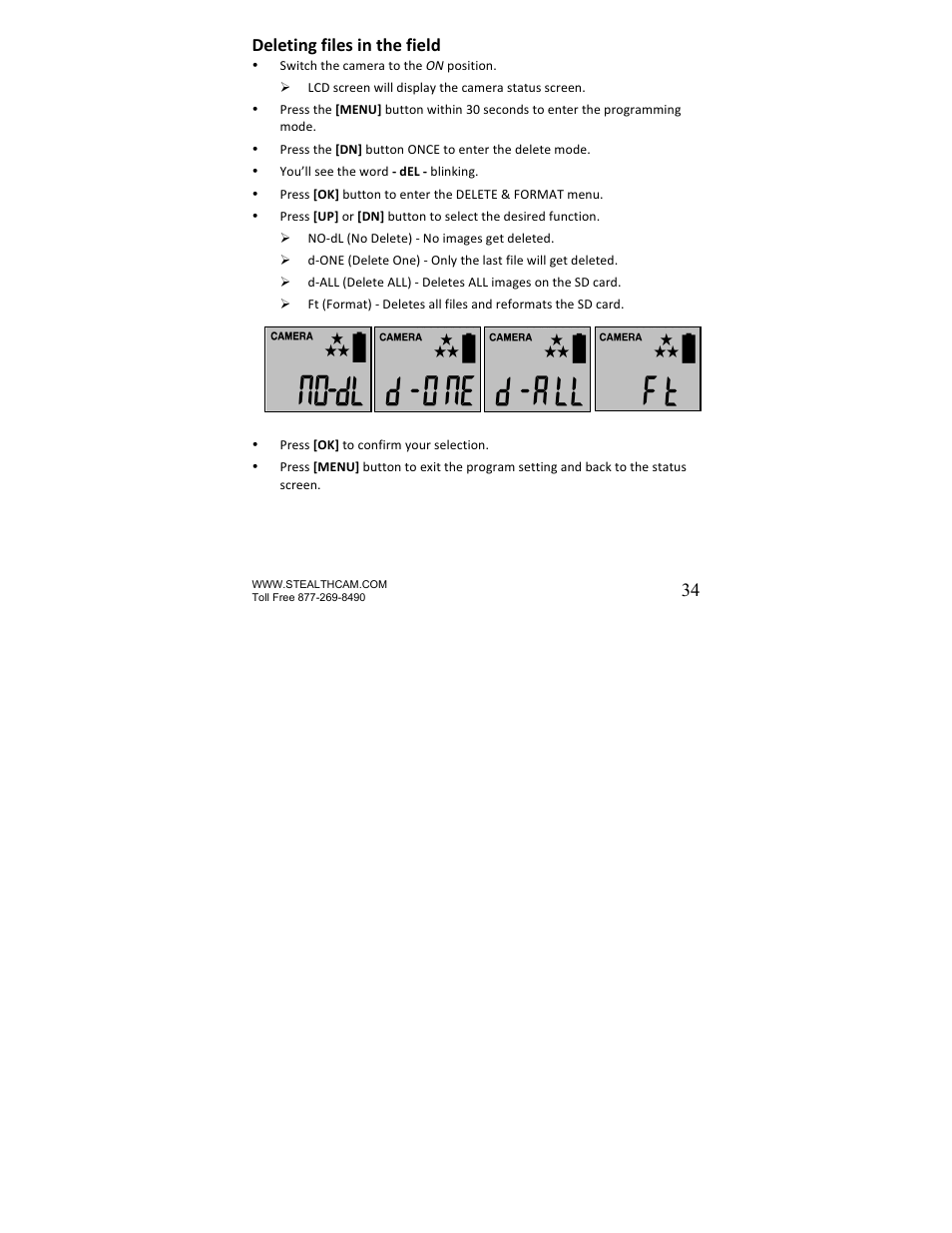 34 deleting files in the field | Stealth Cam STC-U840IRS1 UNIT-S1-Presets User Manual | Page 34 / 42