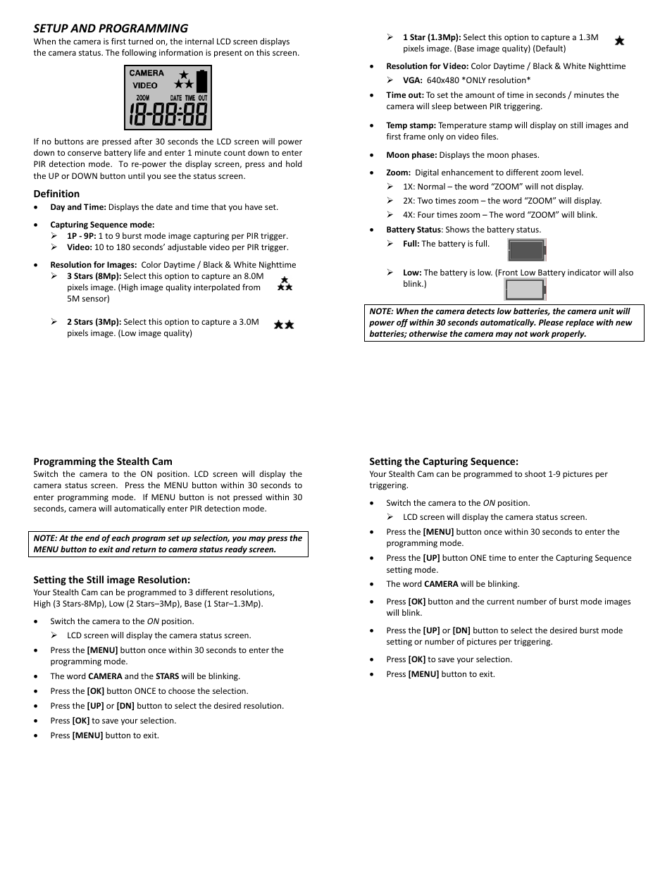 Setup and programming | Stealth Cam STC-U840IRS1 User Manual | Page 4 / 9