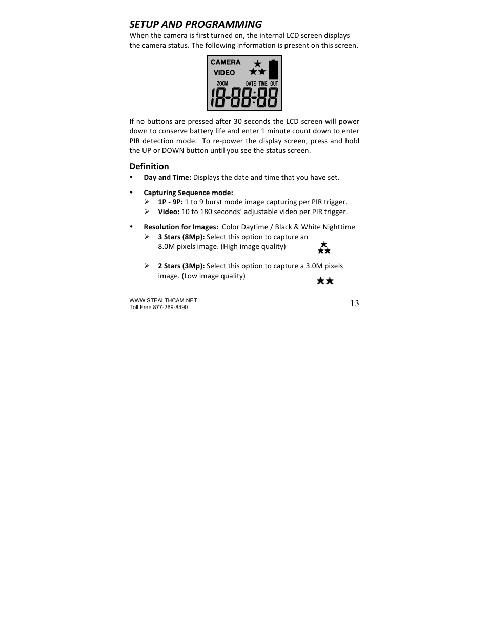 Setup and programming | Stealth Cam STC-U840IR UNIT User Manual | Page 13 / 36