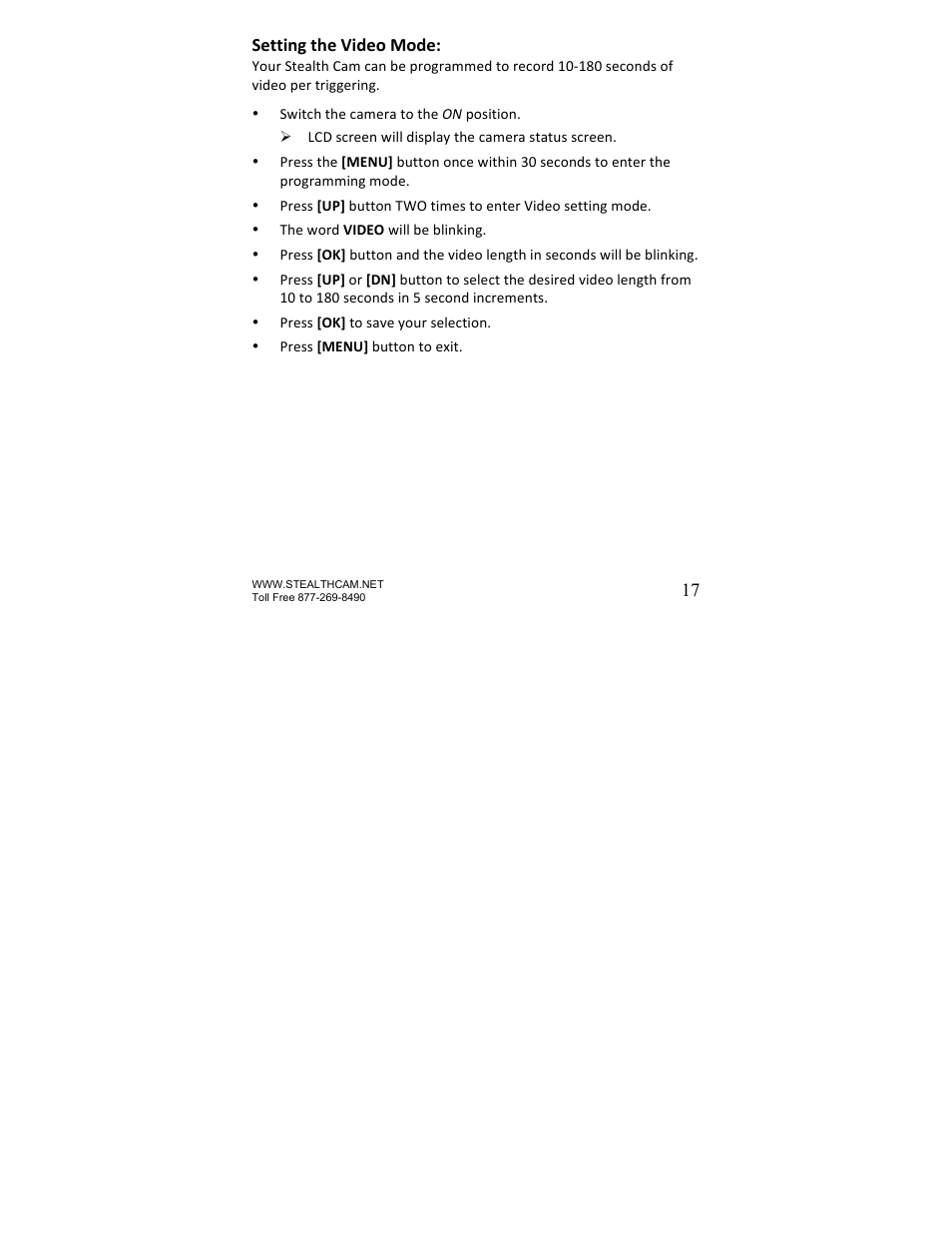 17 setting the video mode | Stealth Cam STC-U840IR UNIT User Manual | Page 17 / 36