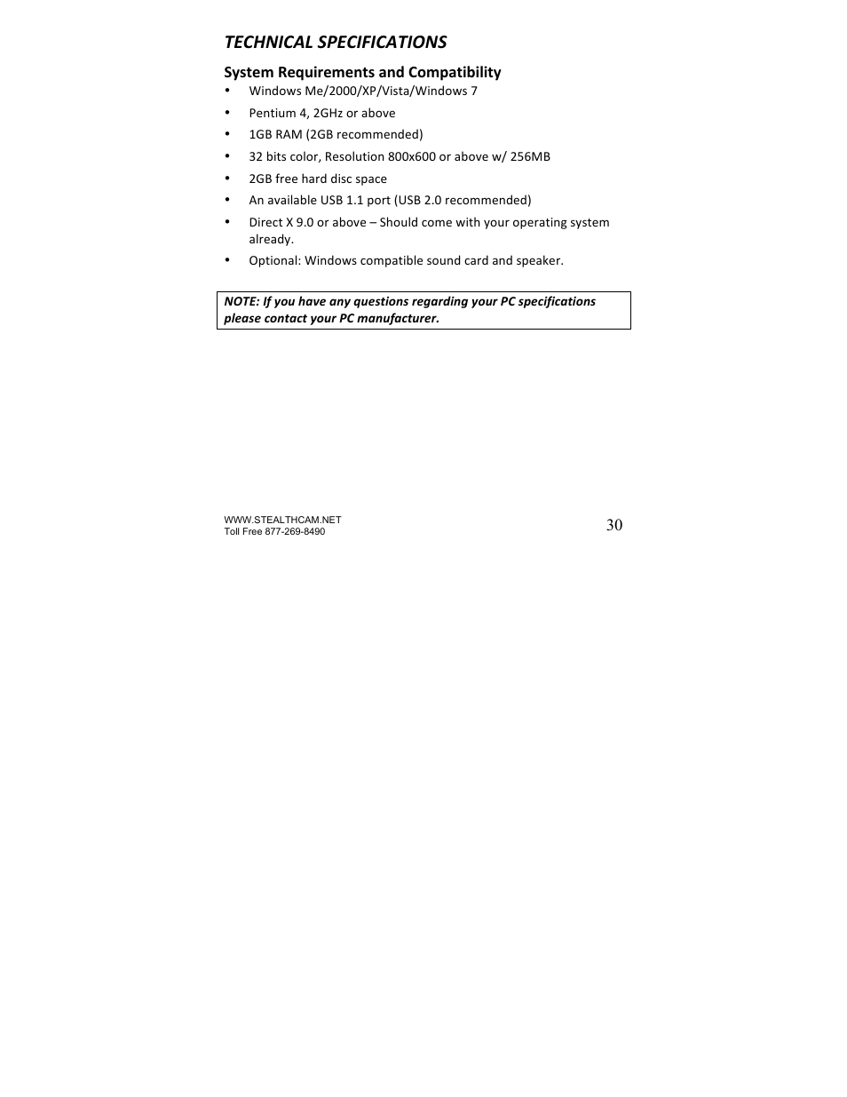 Technical specifications | Stealth Cam STC-U840IR UNIT User Manual | Page 30 / 36