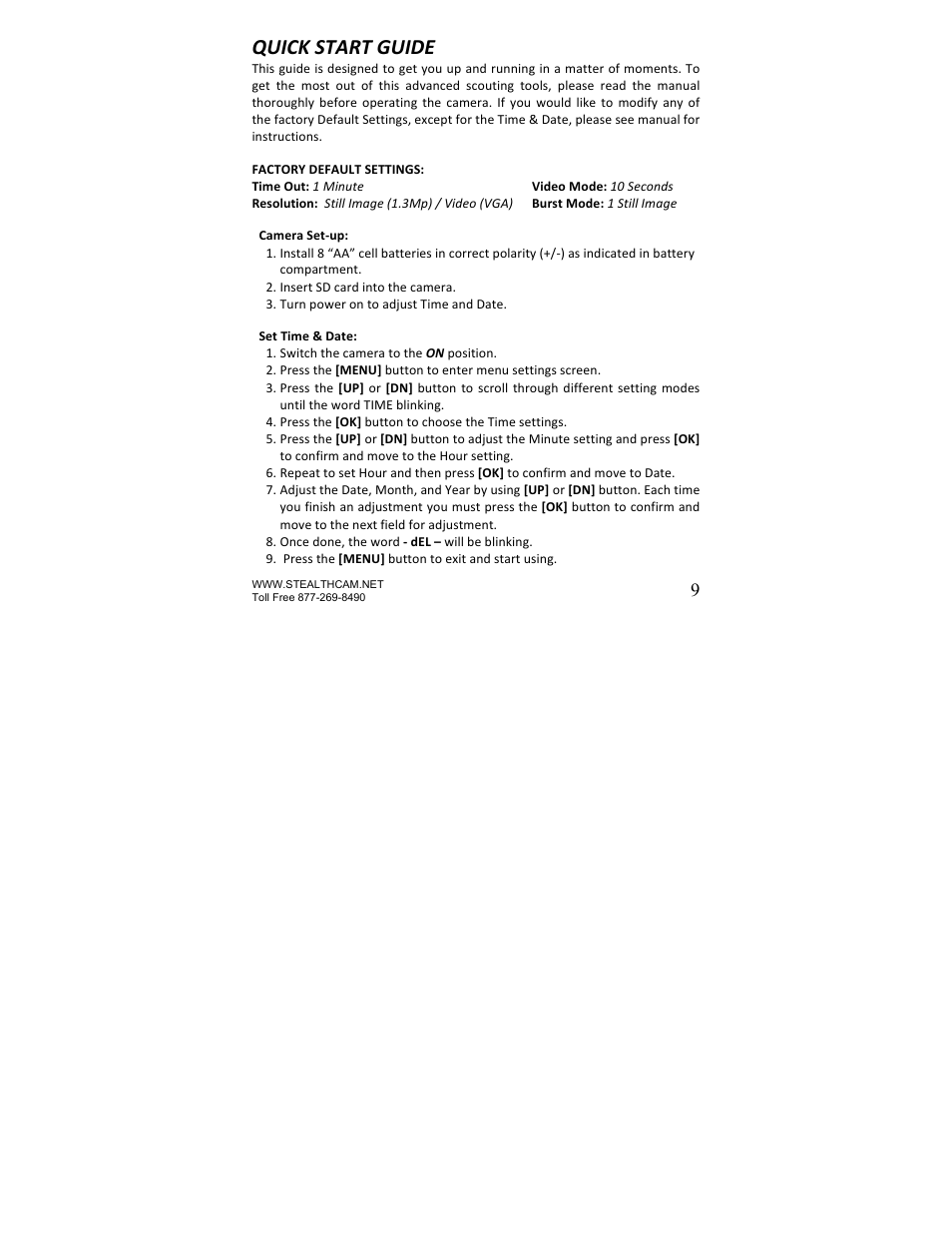 Quick start guide | Stealth Cam STC-U840IR UNIT User Manual | Page 9 / 36