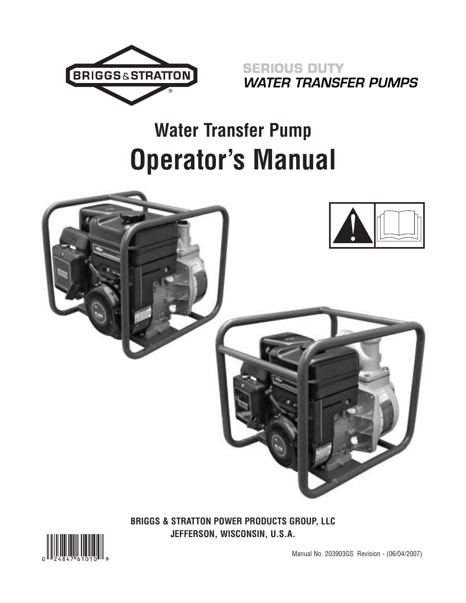 Briggs & Stratton Water Transfer Pump User Manual | 72 pages