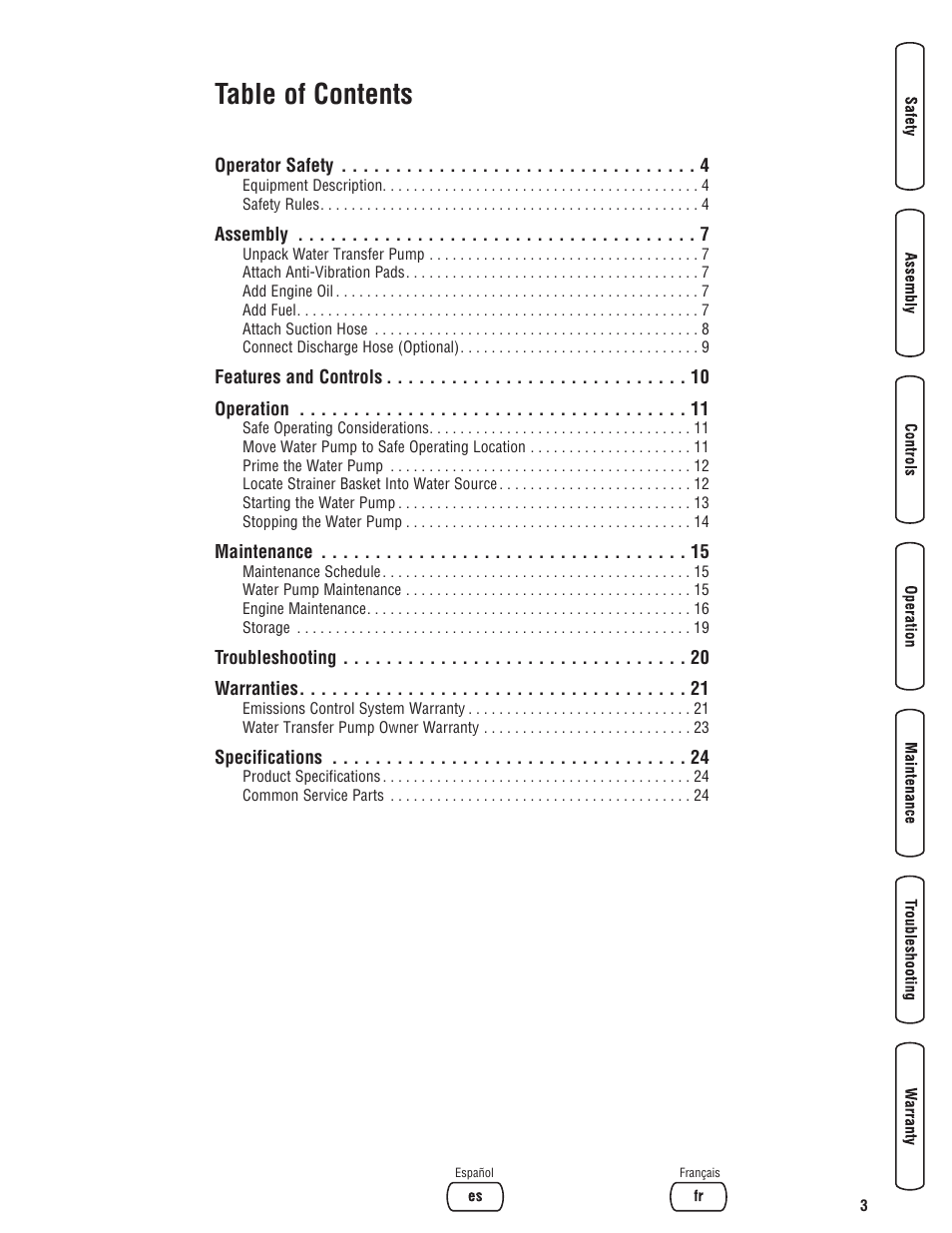 Briggs & Stratton Water Transfer Pump User Manual | Page 3 / 72