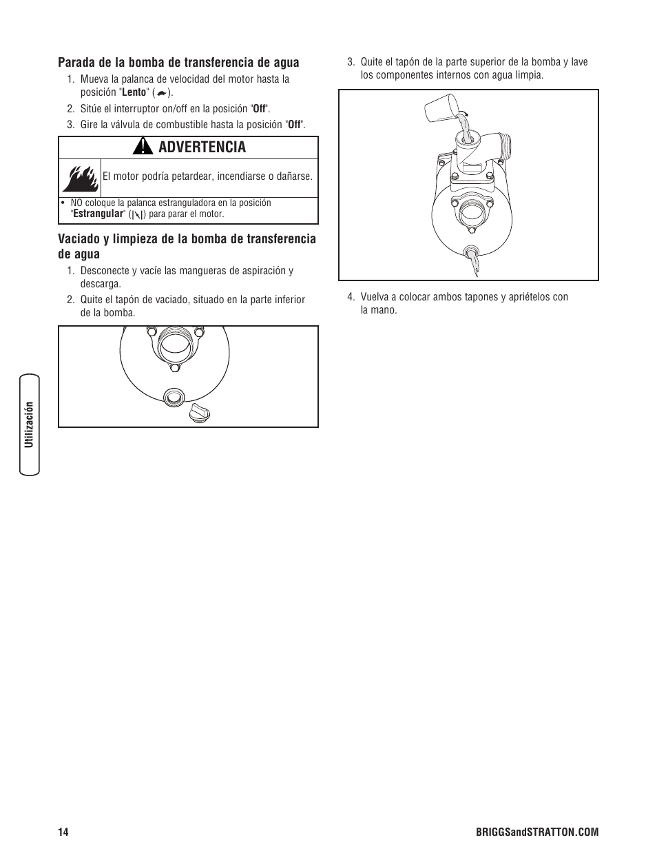 Advertencia | Briggs & Stratton Water Transfer Pump User Manual | Page 38 / 72