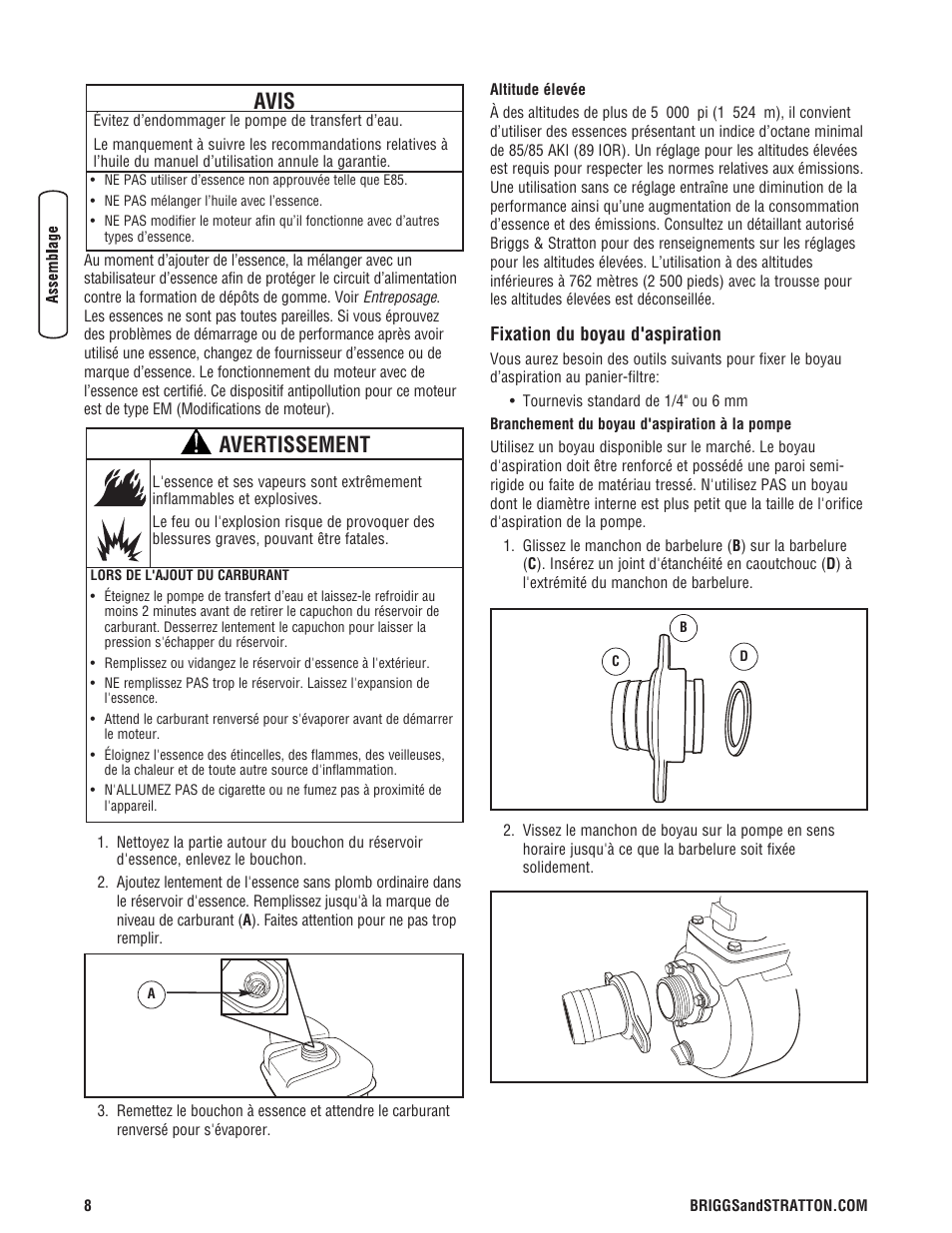 Avis, Avertissement | Briggs & Stratton Water Transfer Pump User Manual | Page 56 / 72