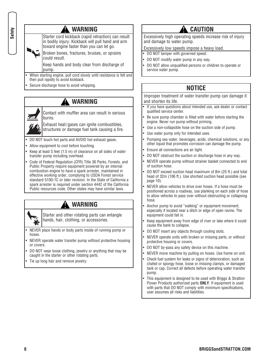 Warning, Notice, Caution | Briggs & Stratton Water Transfer Pump User Manual | Page 6 / 72