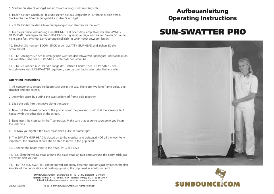 SUNBOUNCE SSW-PRO User Manual | 2 pages