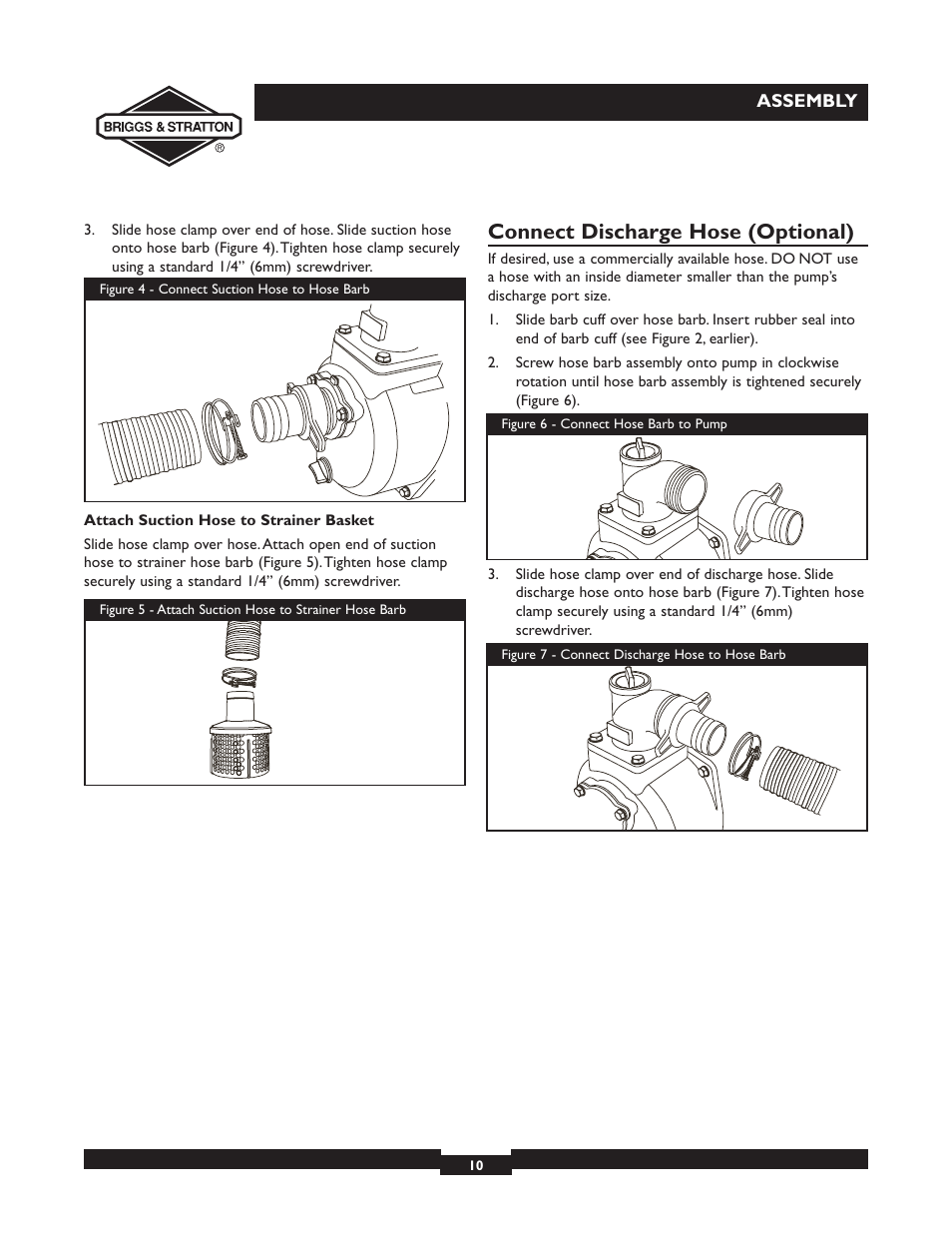 Connect discharge hose (optional) | Briggs & Stratton 073002 User Manual | Page 10 / 72
