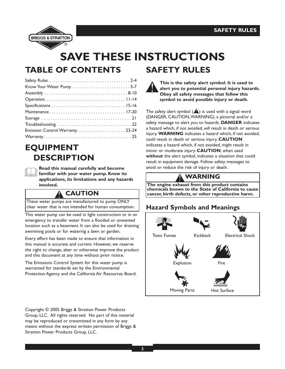 Briggs & Stratton 073002 User Manual | Page 2 / 72