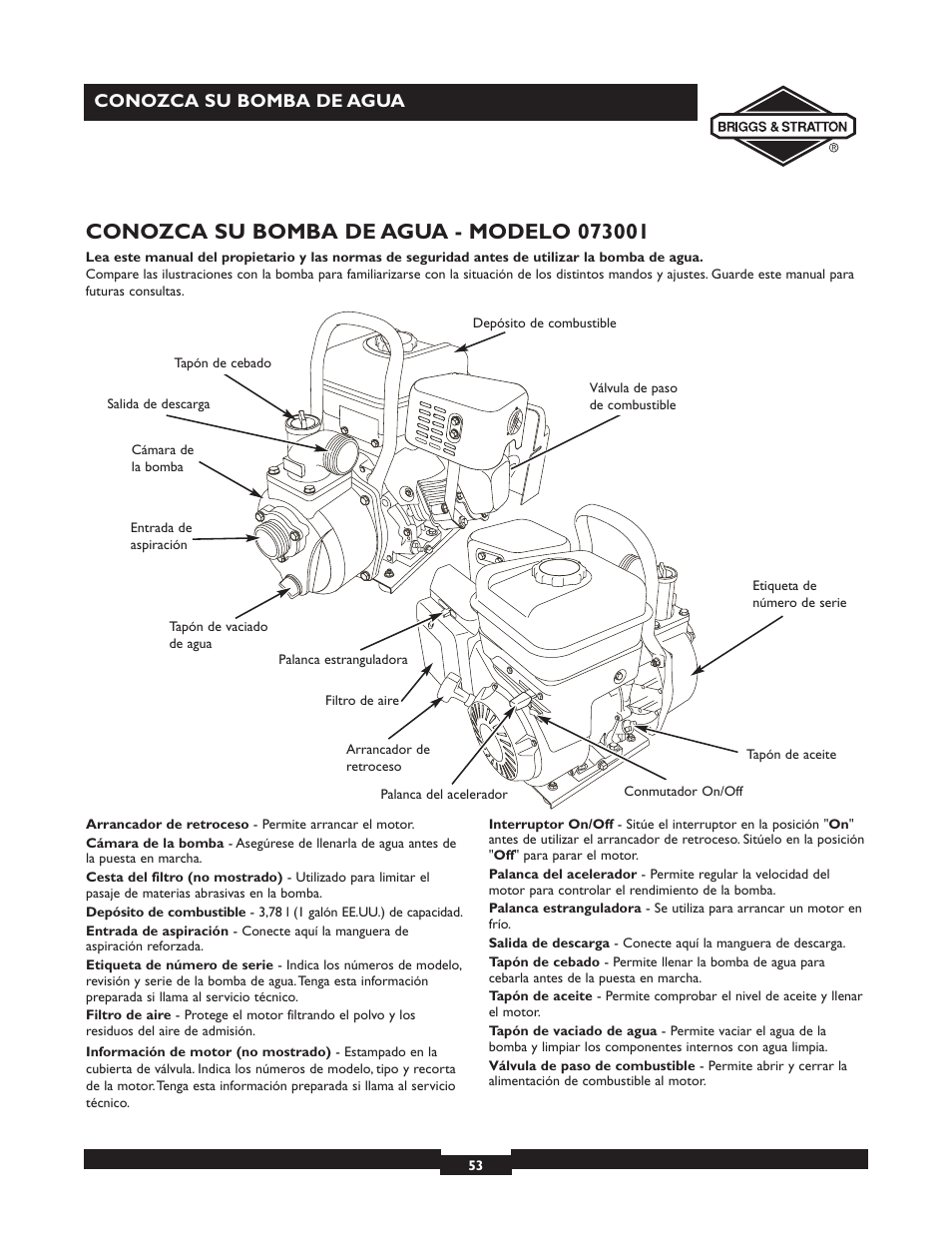 Conozca su bomba de agua | Briggs & Stratton 073002 User Manual | Page 53 / 72