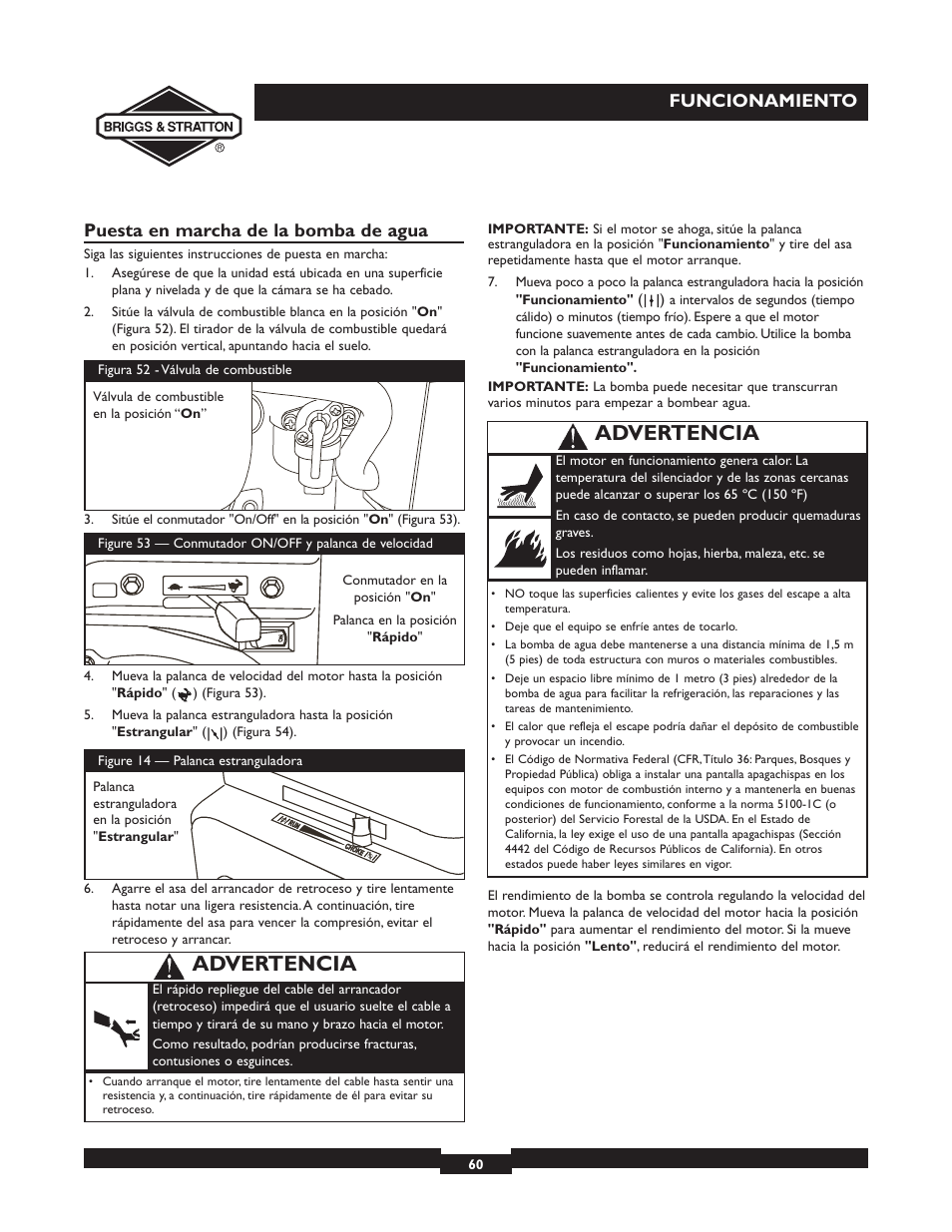 Advertencia | Briggs & Stratton 073002 User Manual | Page 60 / 72