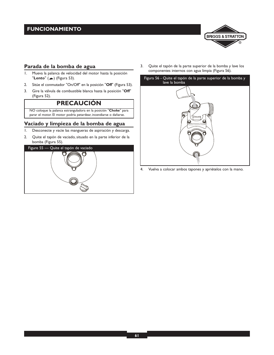 Precaución | Briggs & Stratton 073002 User Manual | Page 61 / 72