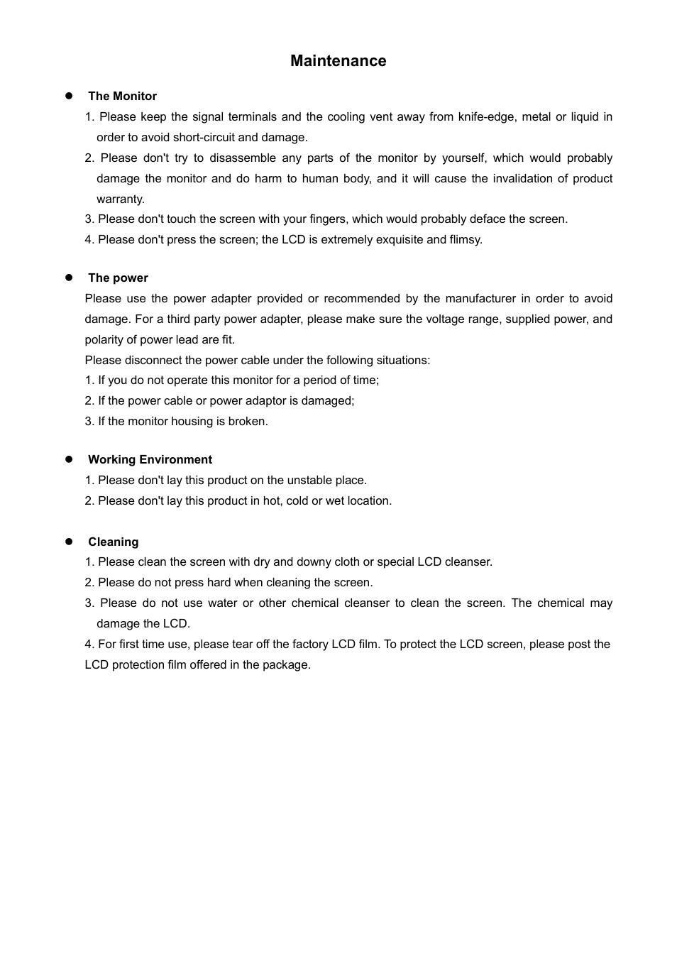 Maintenance | SWIT Electronics S-1092H User Manual | Page 3 / 16