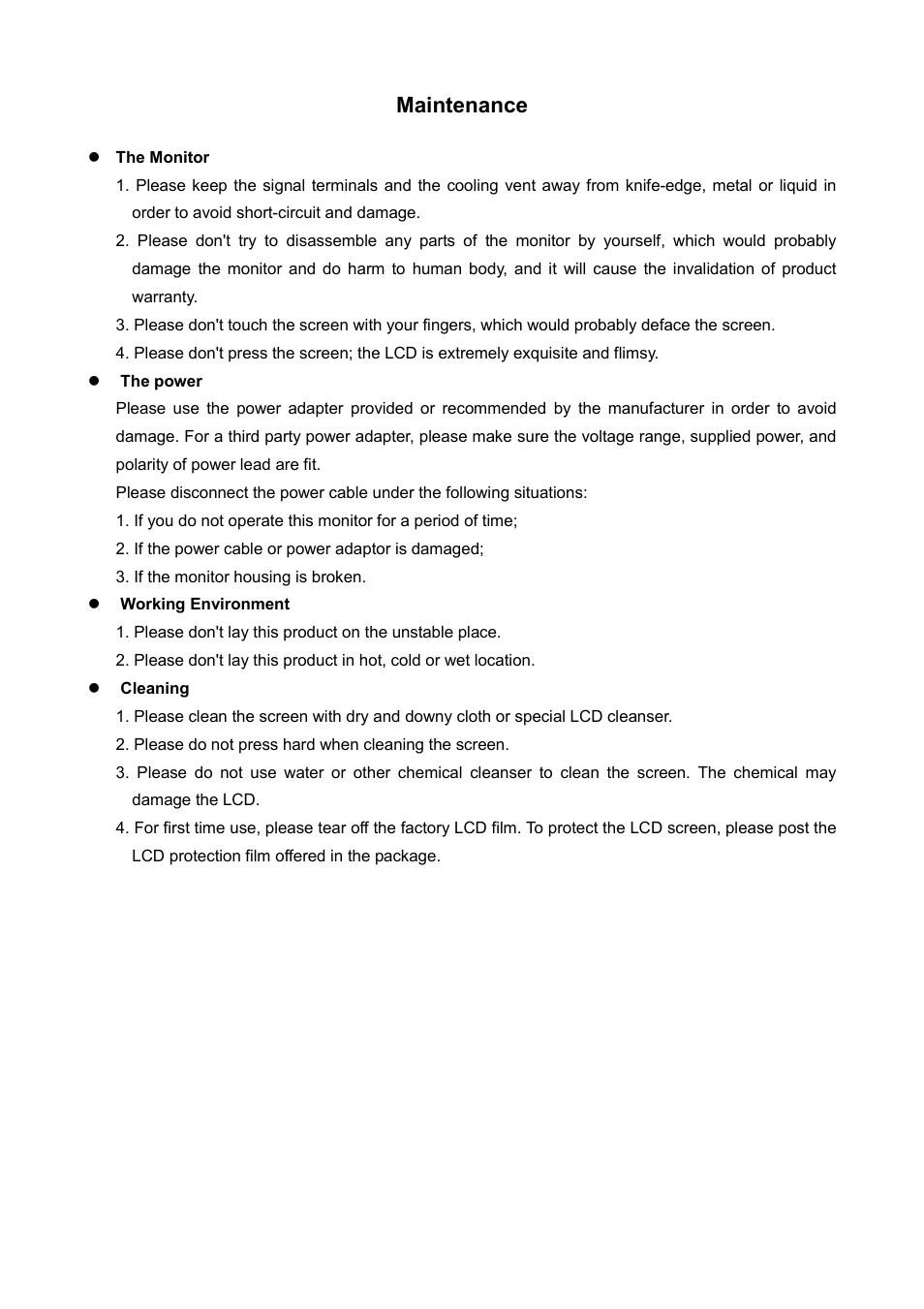 Maintenance | SWIT Electronics S-1071F User Manual | Page 3 / 12