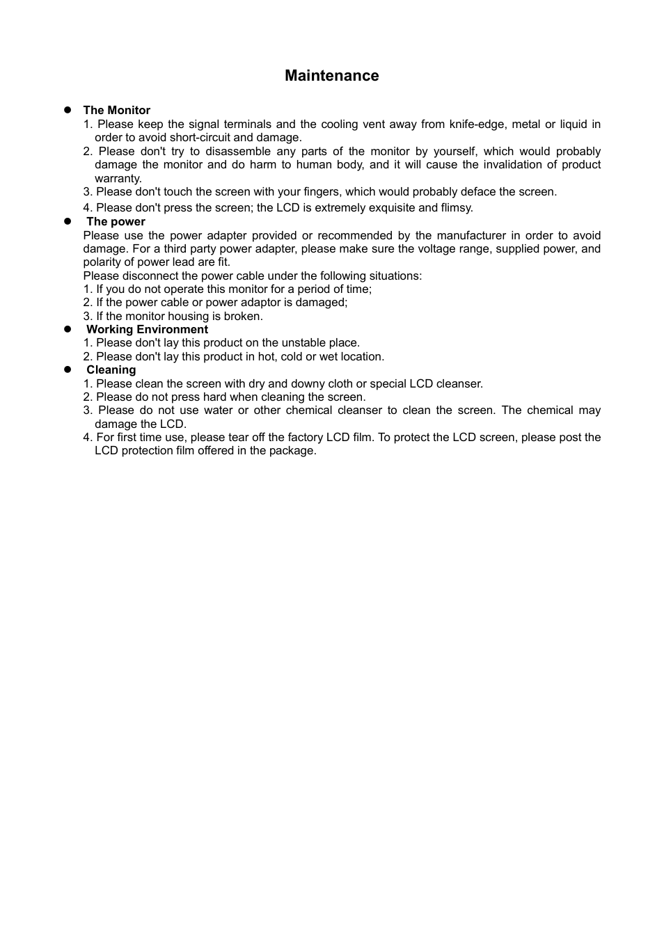 Maintenance | SWIT Electronics S-1071H User Manual | Page 3 / 12