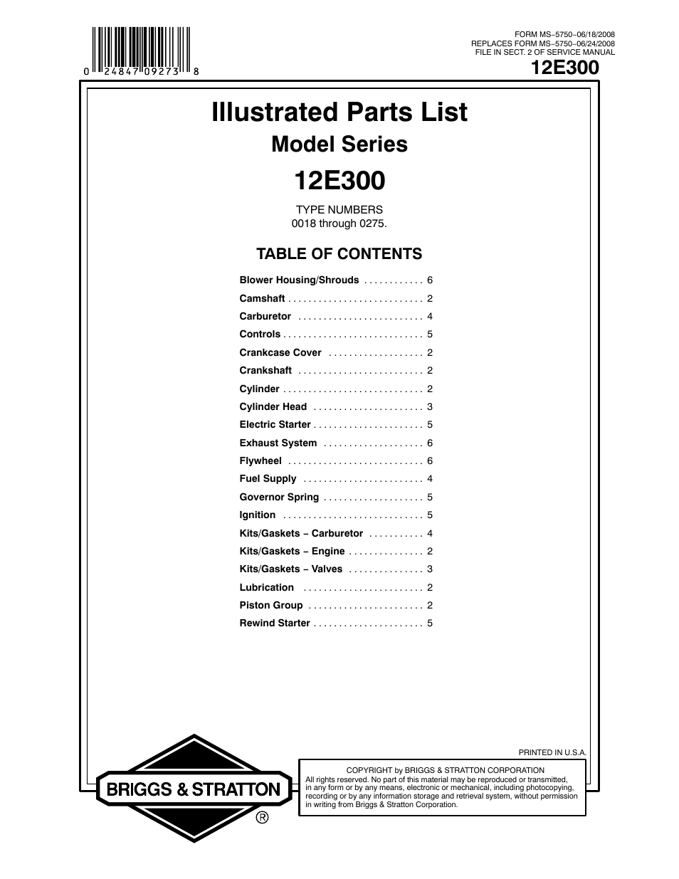 Briggs & Stratton 12E300 User Manual | 9 pages