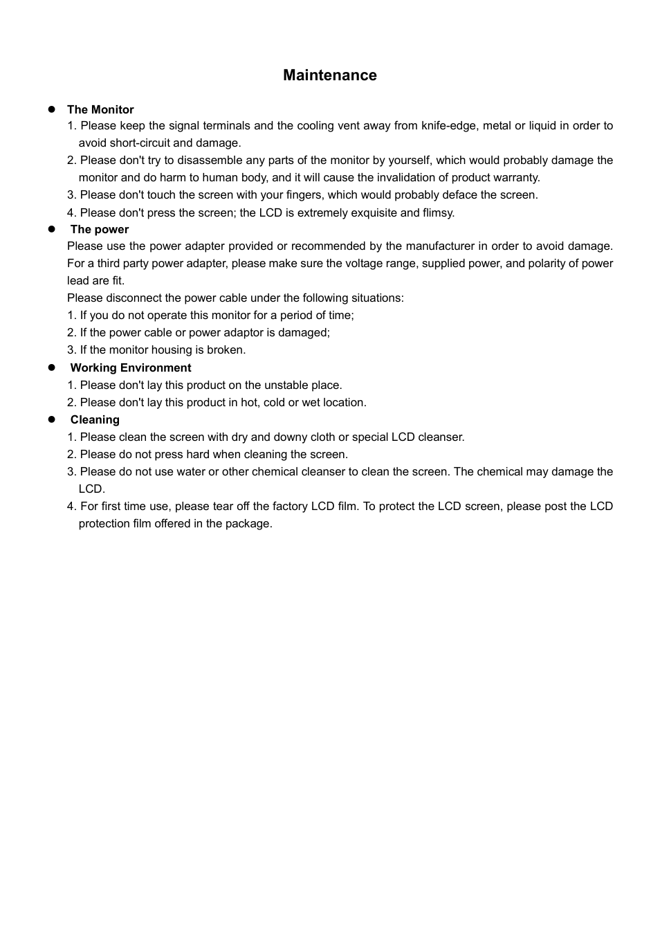 Maintenance | SWIT Electronics S-1071C User Manual | Page 3 / 12