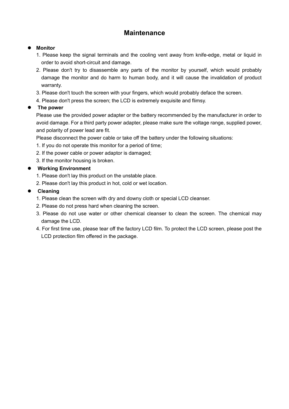 Maintenance | SWIT Electronics S-1051H User Manual | Page 3 / 12
