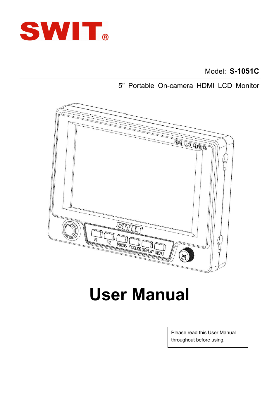 SWIT Electronics S-1051C User Manual | 12 pages