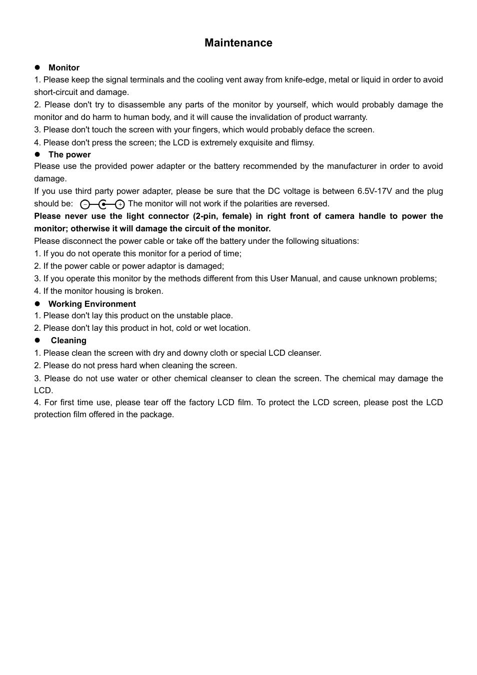 Maintenance | SWIT Electronics S-1051C User Manual | Page 3 / 12