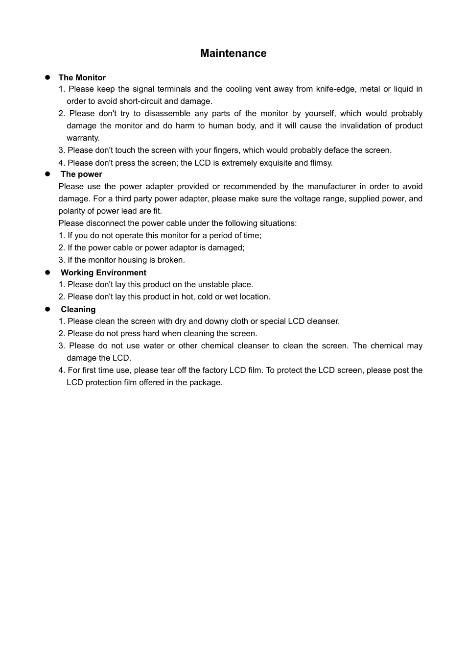 Maintenance | SWIT Electronics M-1071F User Manual | Page 3 / 12